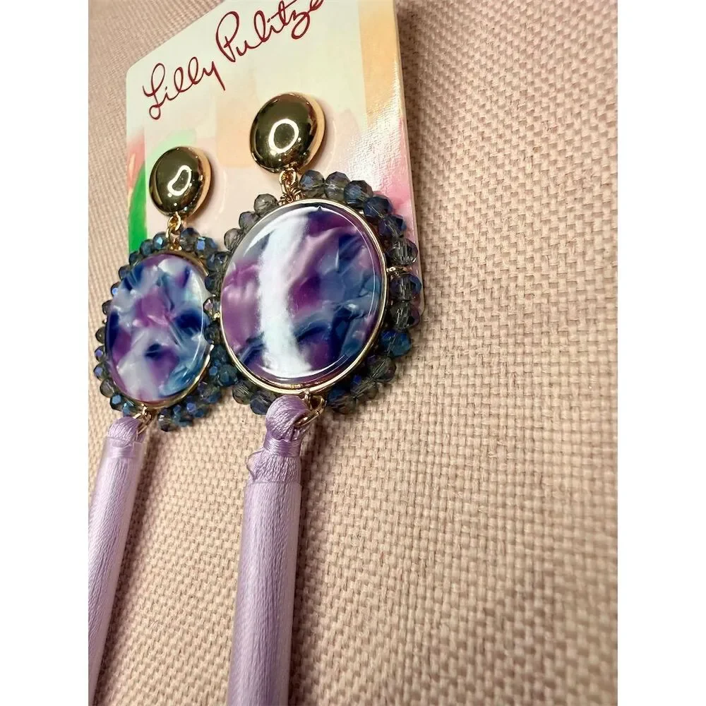 Lilly Pulitzer Purple Tassel Earrings Fashion Jewelry statement cute boho gift - Picture 3 of 4